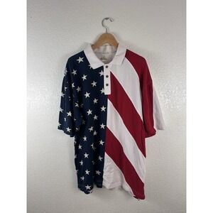 Redhead Men's USA Patriotic Red White Blue American Flag Polo Size L